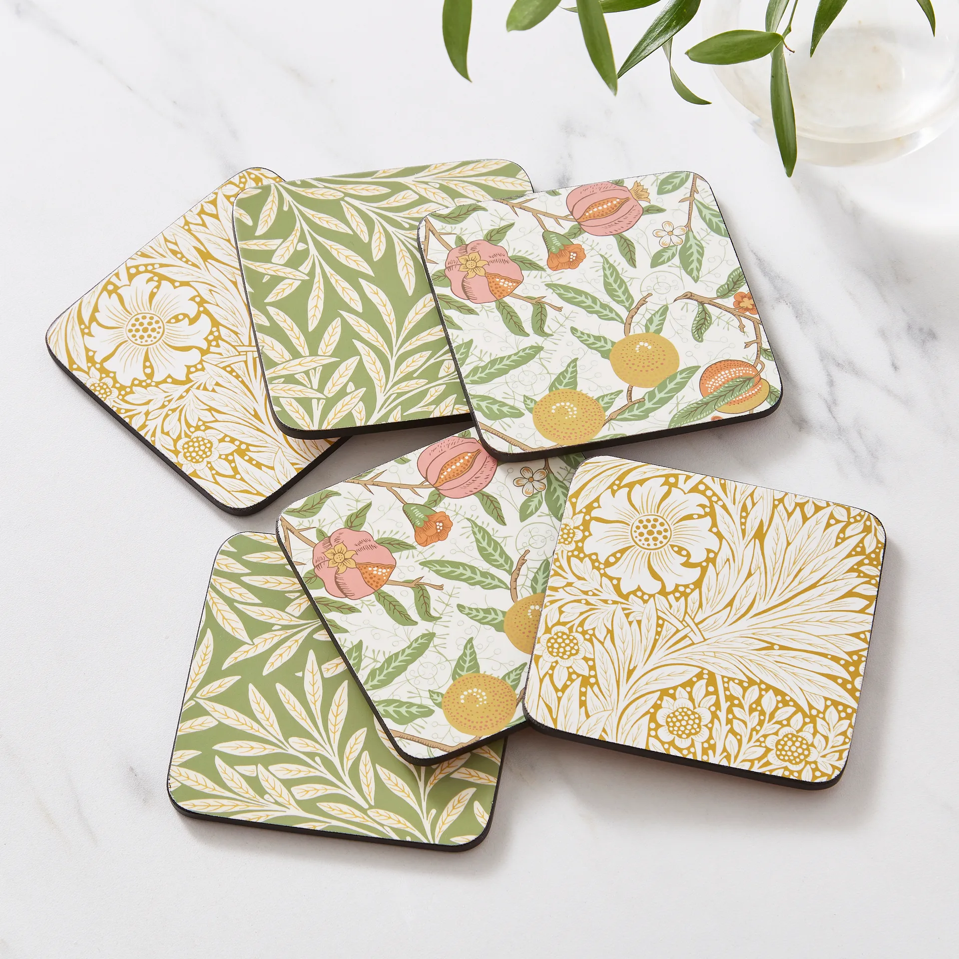 Morris & Co Simpley mixed glasunderlägg 6 delar, Fruit, Willow, Marigold Pimpernel