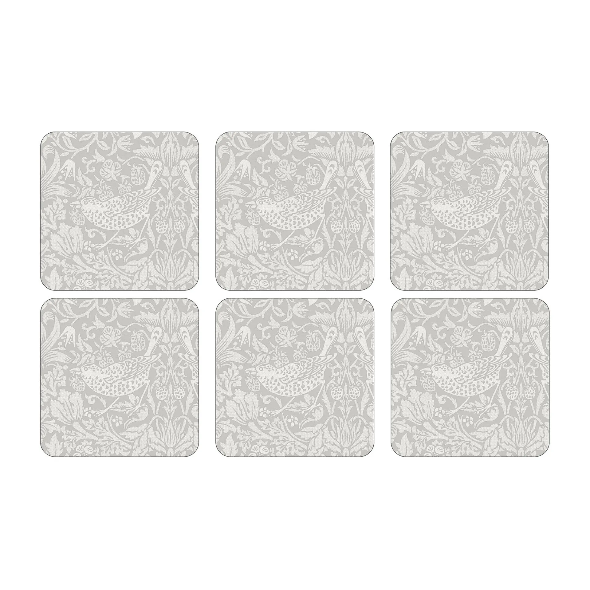 Strawberry Thief glasunderlägg 6-pack, Grey Pimpernel