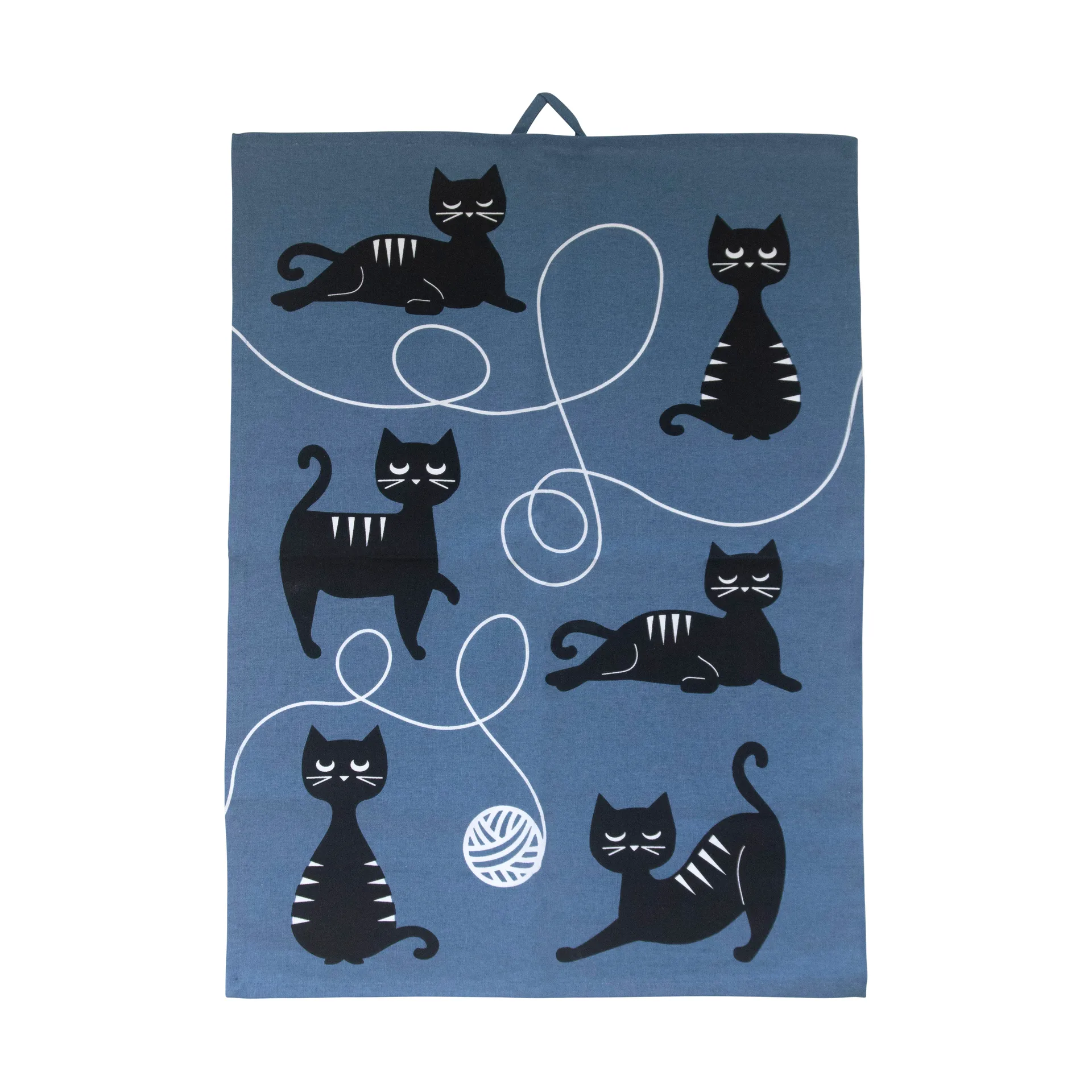 Kattfamiljen kökshandduk 50x70 cm, Blå-svart-vit Pluto Design
