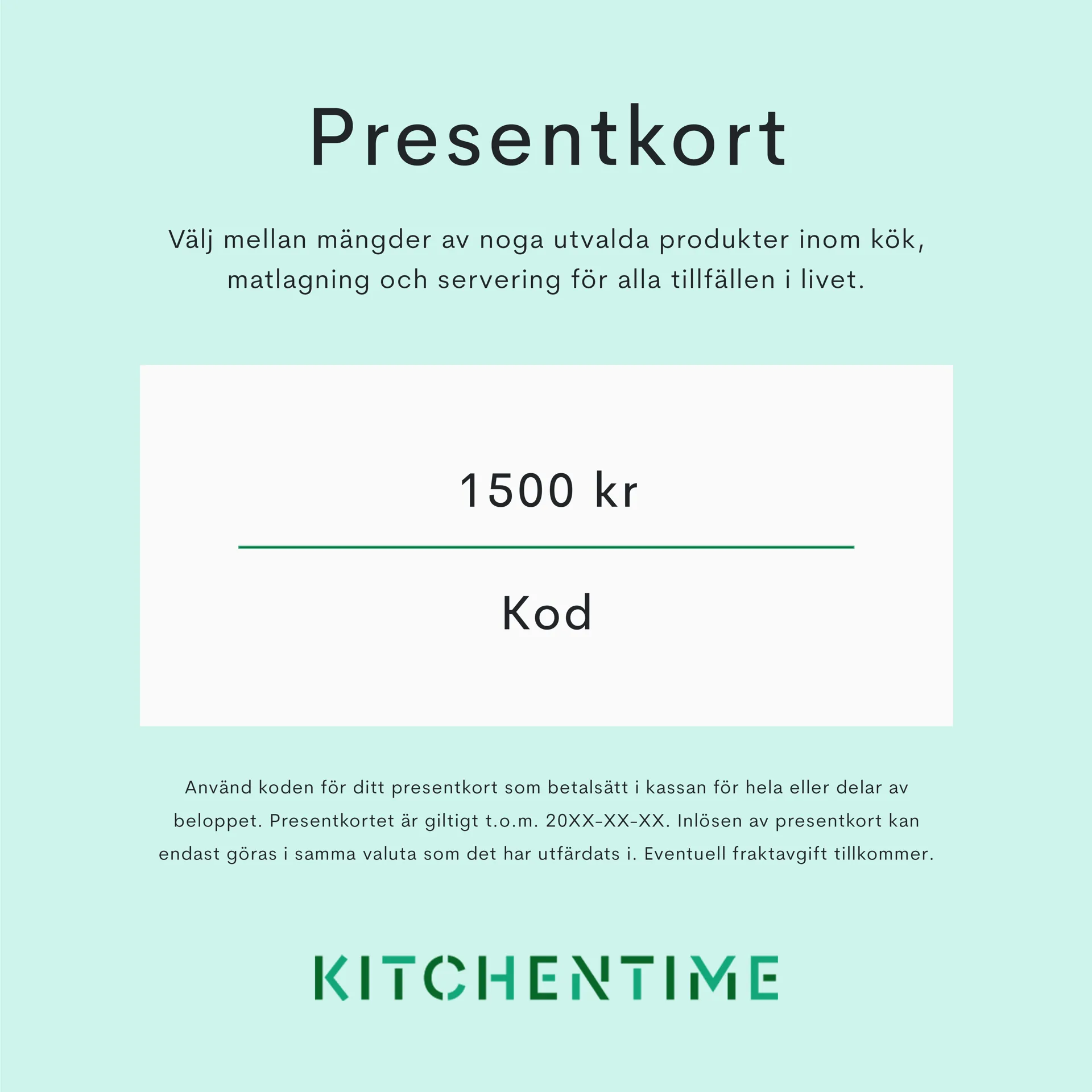 Digitalt presentkort, 1500 kr Presentkort
