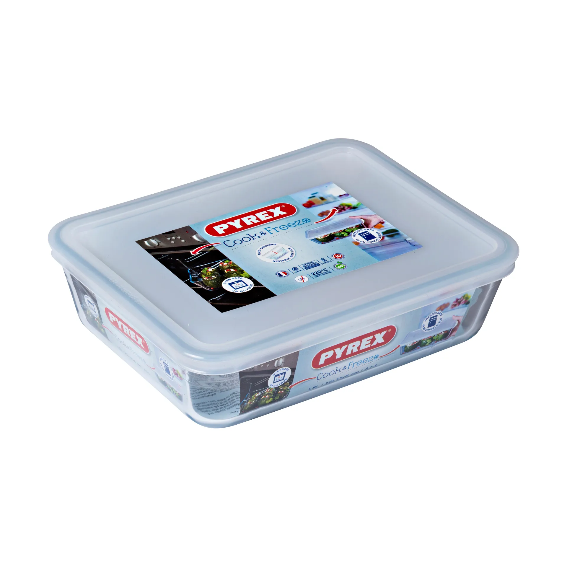 Cook & Freez rektangulärt fat med lock, 22x17 cm Pyrex