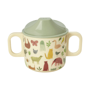 Läs mer om RICE Rice barnmugg med två handtag 20 cl Sweet Jungle Print-Cream
