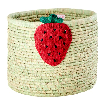 RICE Rice raffia förvaringskorg Ø35 cm Strawberry embroidery