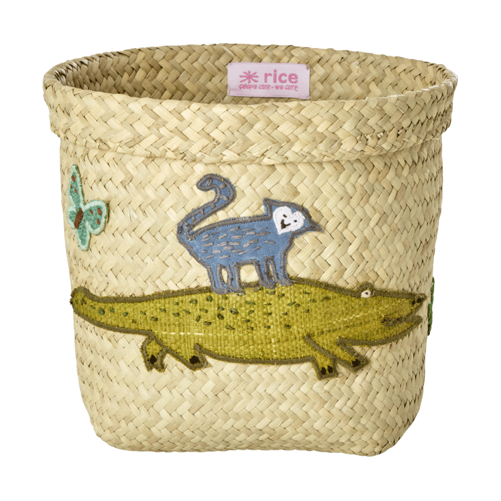 Rice raffia förvaringskorg rund 2 delar, Animal Embroidery-Green-blue RICE