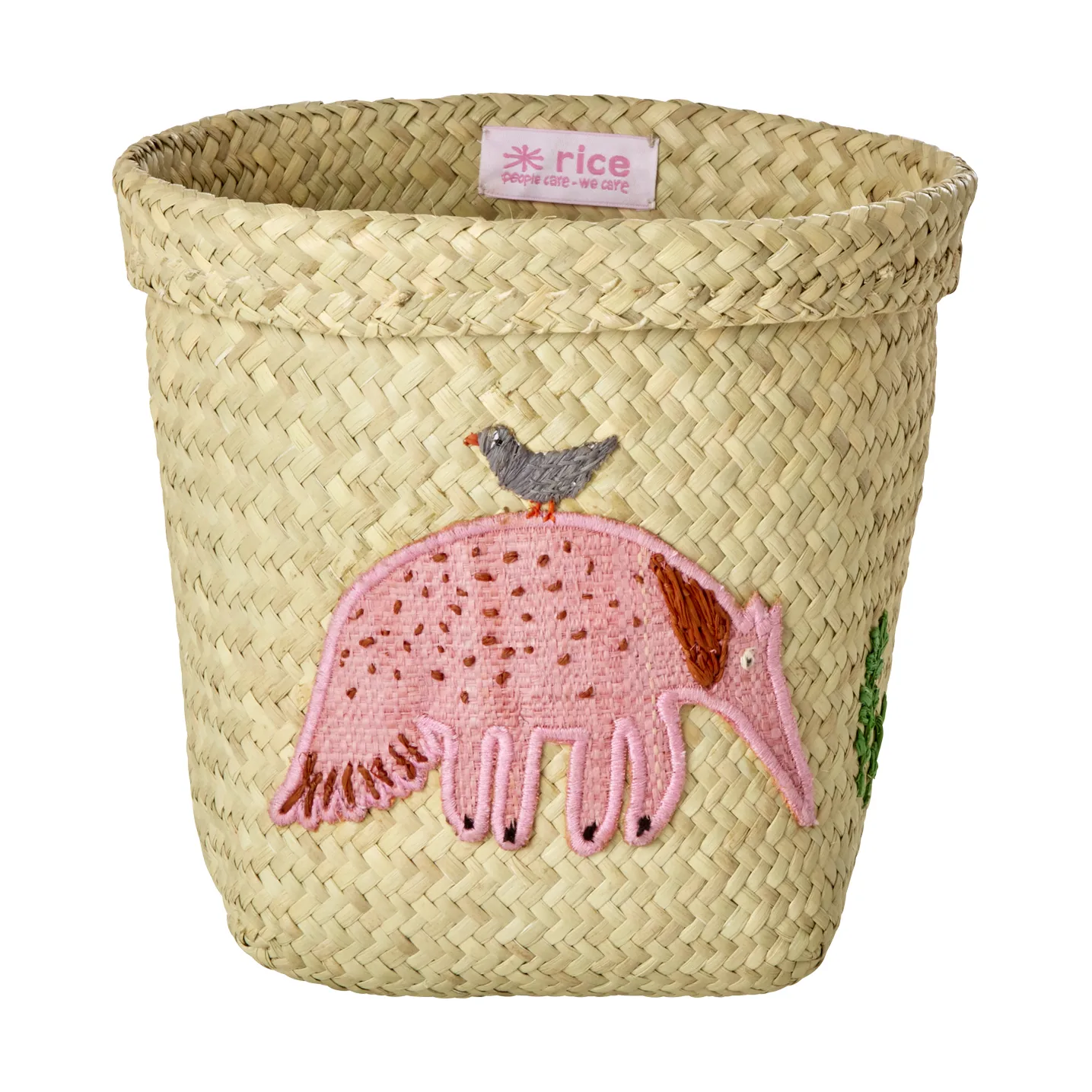 Rice raffia förvaringskorg rund 2 delar, Animal Embroidery-Pink-orange RICE