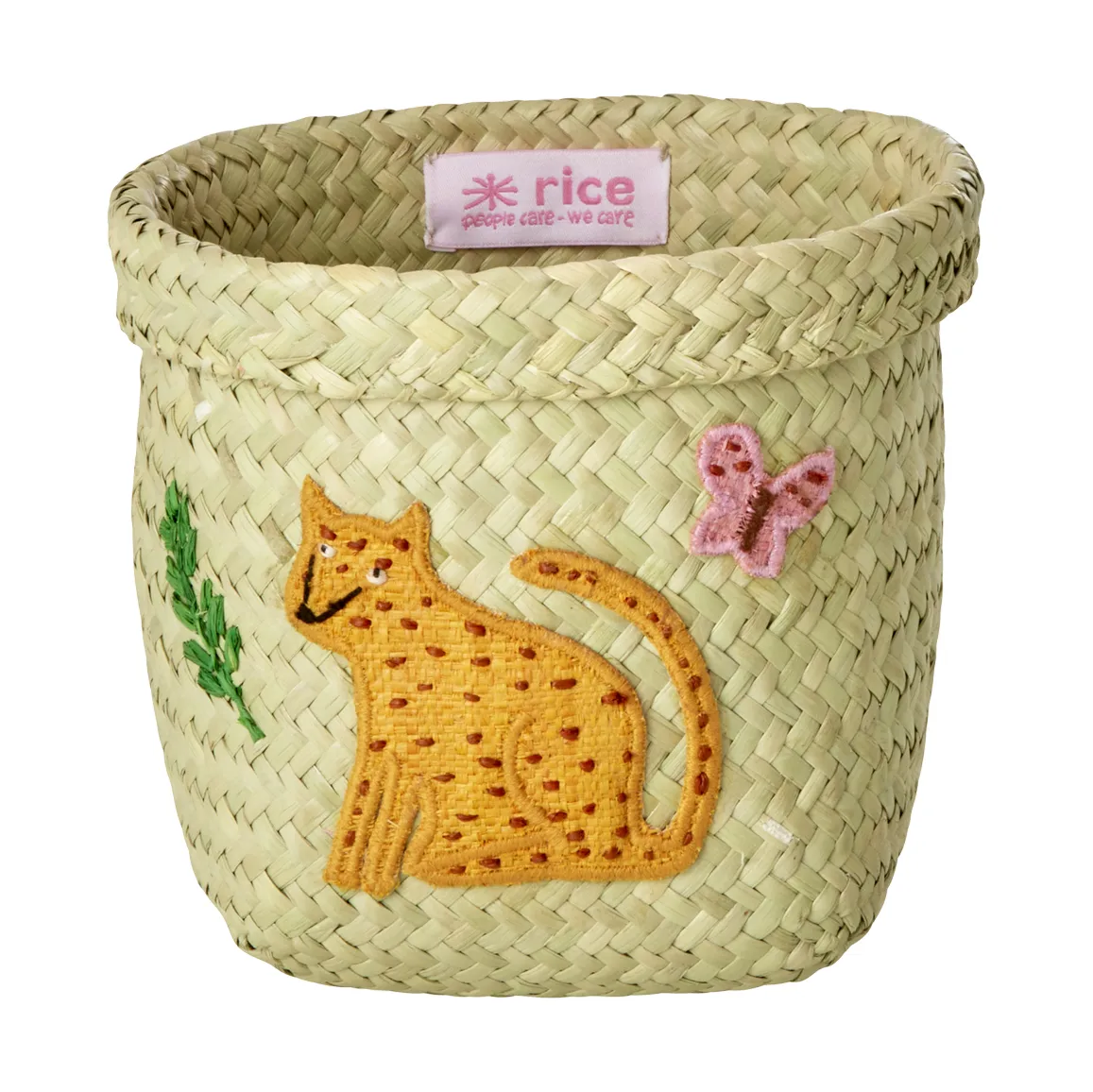Rice raffia förvaringskorg rund 2 delar, Animal Embroidery-Pink-orange RICE