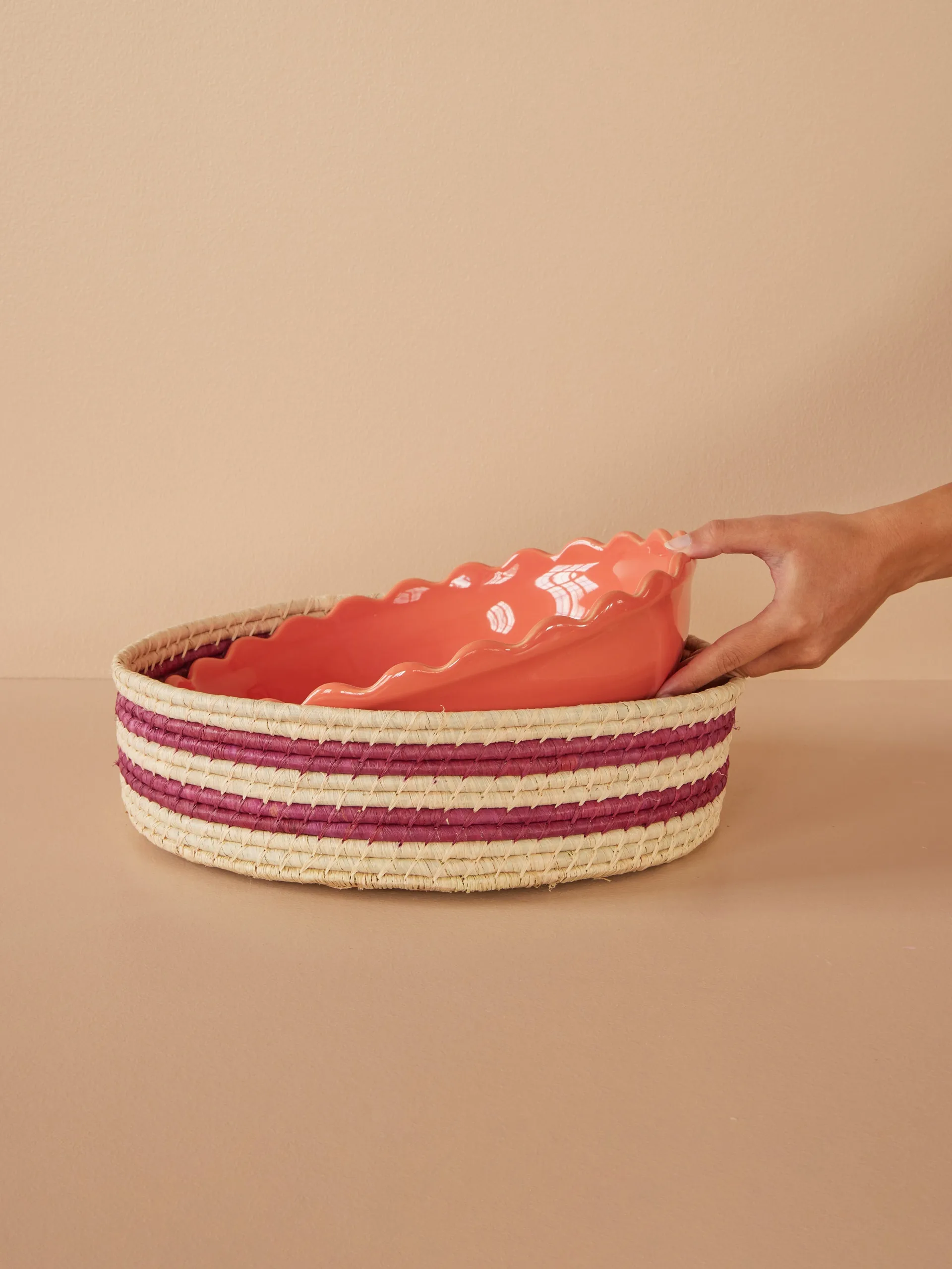 Rice raffia rund förvaringskorg large, Aubergine RICE