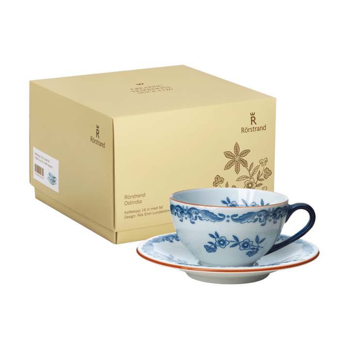 Ostindia kopp med fat 16 cl presentförpackning, Blå-vit Rörstrand