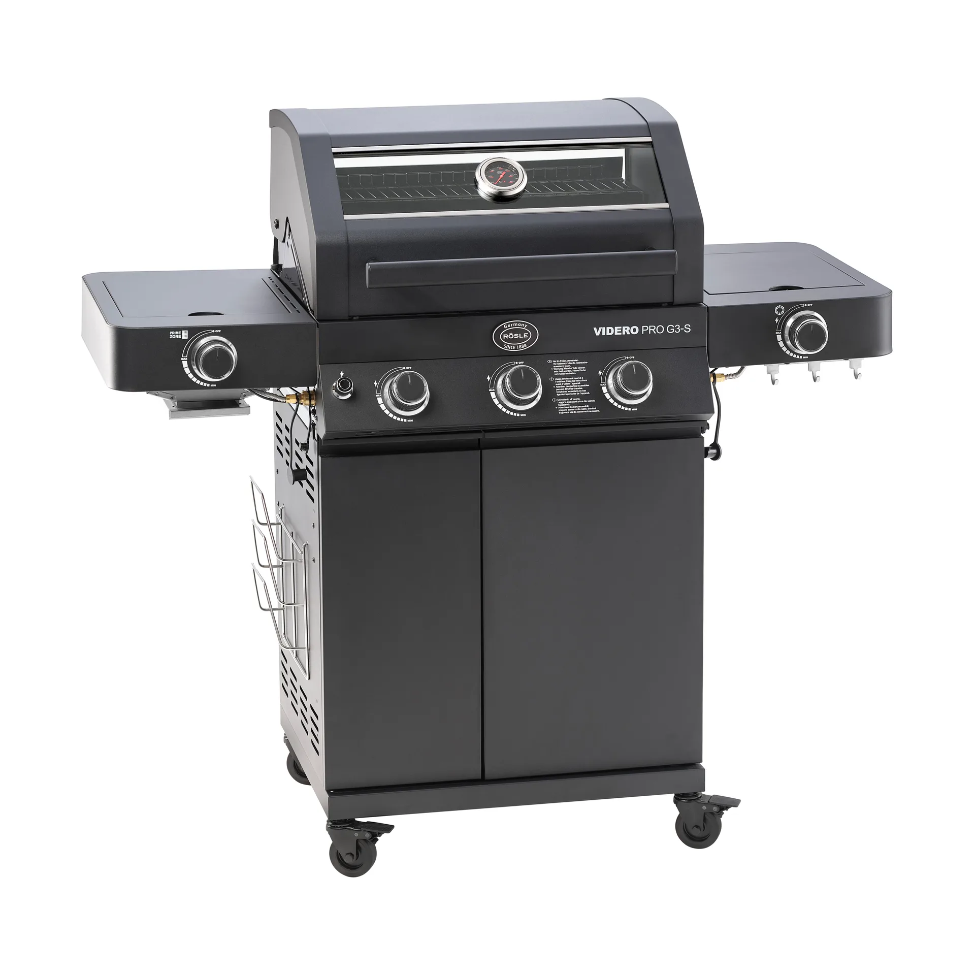 Videro PRO G3-S Vario+ gasolgrill, Mattsvart Rösle