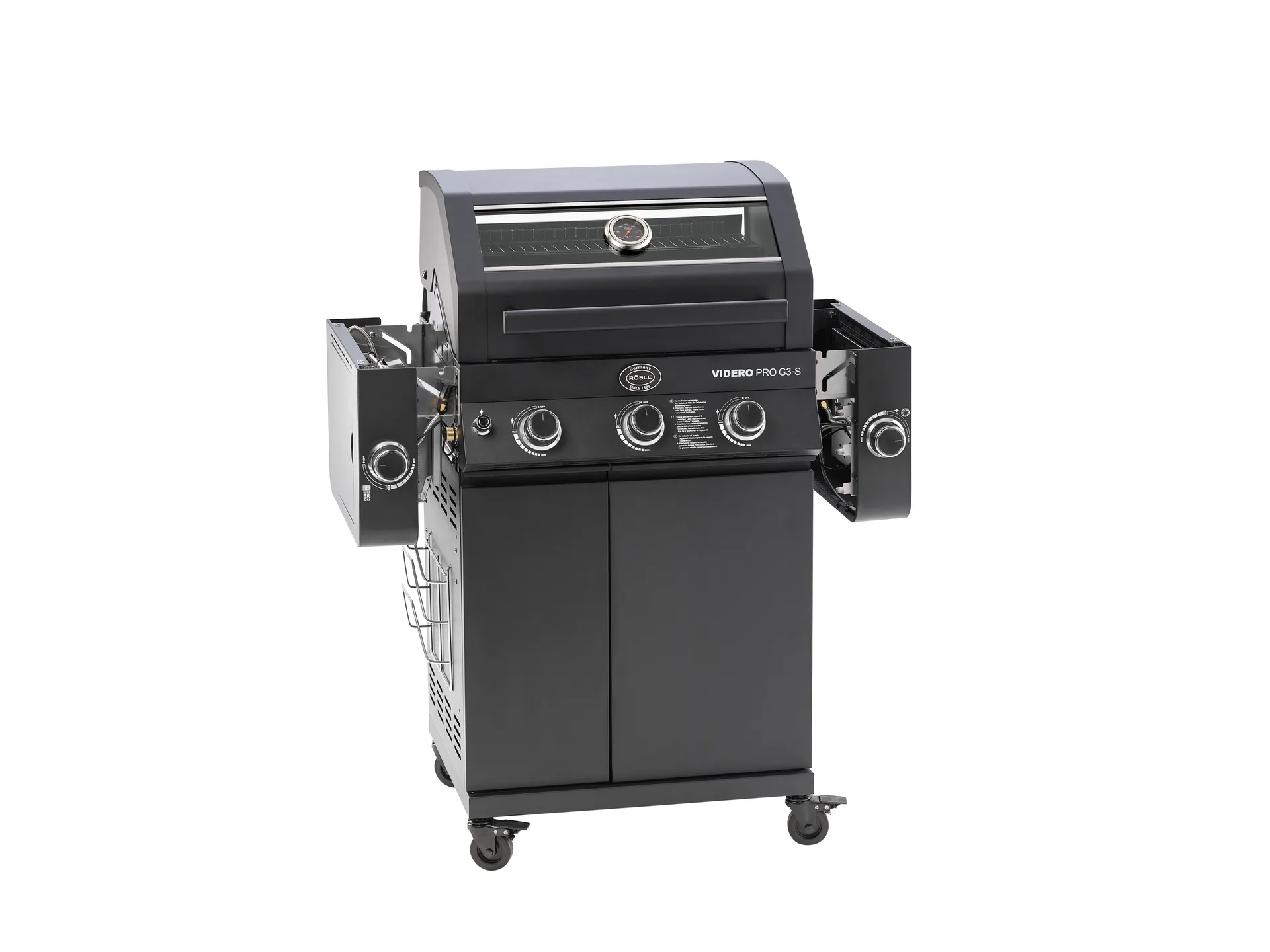 Videro PRO G3-S Vario+ gasolgrill, Mattsvart Rösle