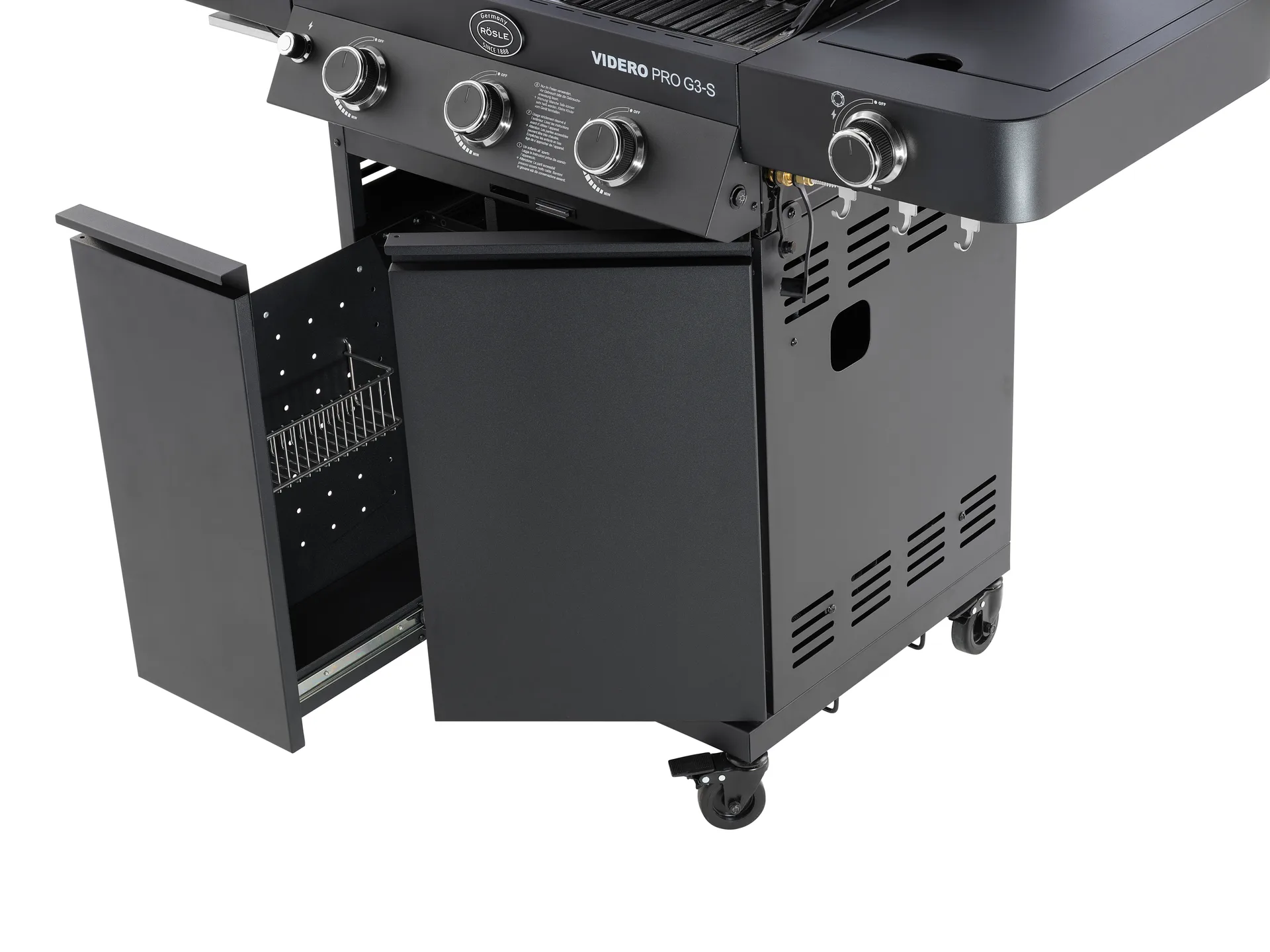 Videro PRO G3-S Vario+ gasolgrill, Mattsvart Rösle