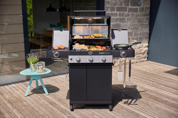 Videro PRO G3-S Vario+ gasolgrill, Mattsvart Rösle
