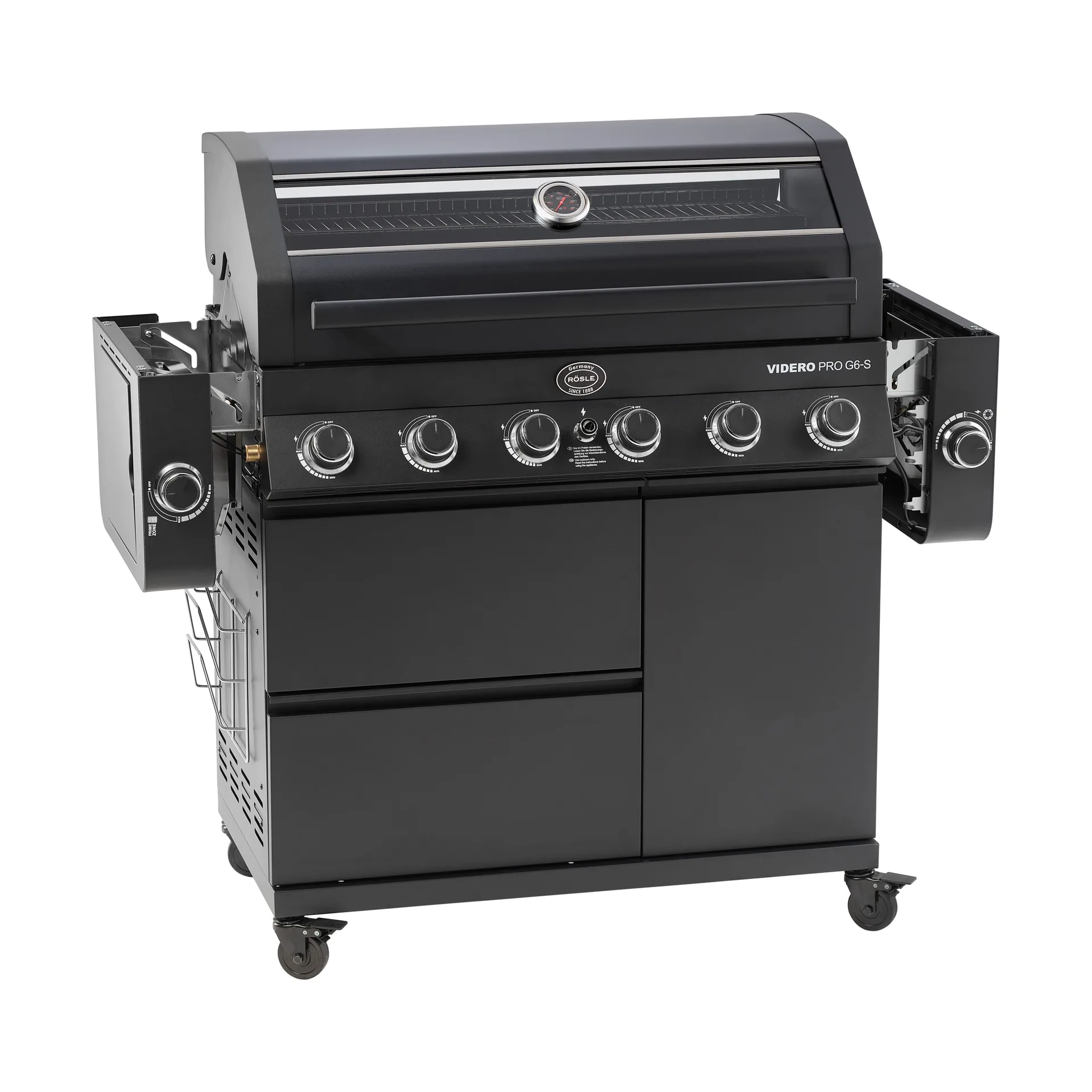 Videro PRO G6-S Vario+ gasolgrill, Mattsvart Rösle