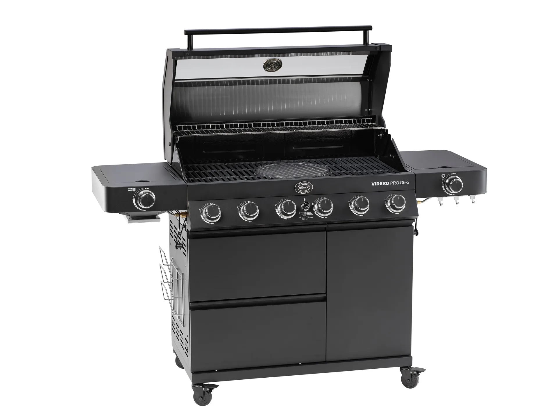 Videro PRO G6-S Vario+ gasolgrill, Mattsvart Rösle
