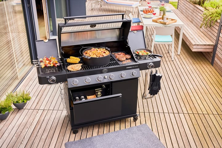 Videro PRO G6-S Vario+ gasolgrill, Mattsvart Rösle
