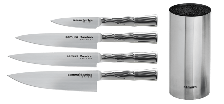 BAMBOO knivset 4 knivar-1 knivblock, Rostfritt stål Samura