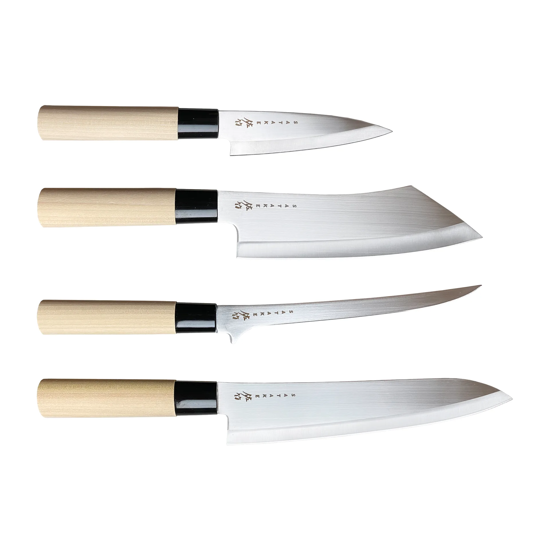 Knivset i balsabox 22x38 cm, 4 delar Satake