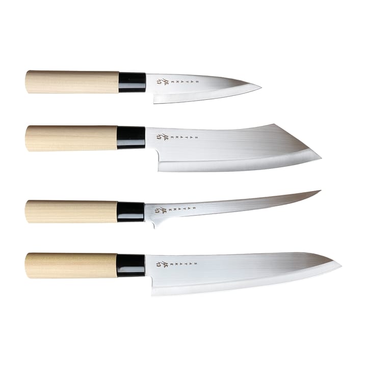 Knivset i balsabox 22x38 cm, 4 delar Satake