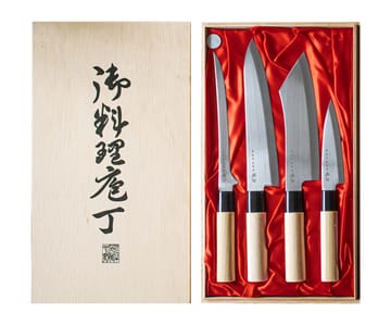 Knivset i balsabox 22x38 cm - 4 delar - Satake