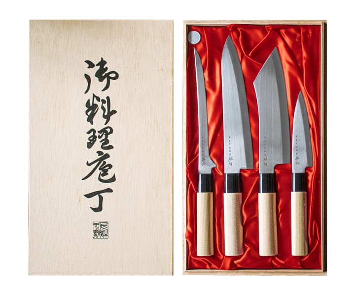 Knivset i balsabox 22x38 cm, 4 delar Satake