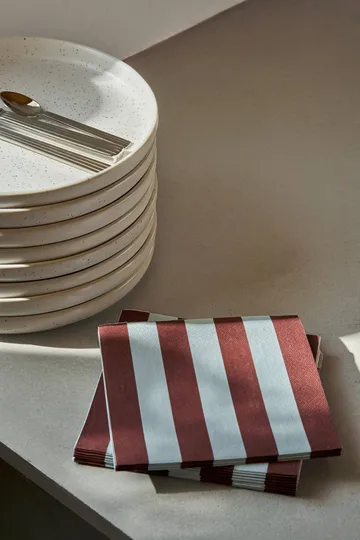 Bold Stripe pappersservett - Vinröd-blå, 20‑pack, 33×33 cm - Scandi Essentials