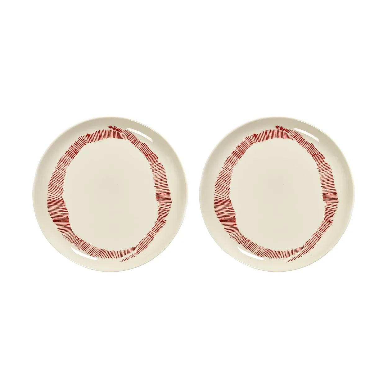 Serax Ottolenghi Feast tallrik M &Oslash;22,5 cm 2-pack White stripes-red