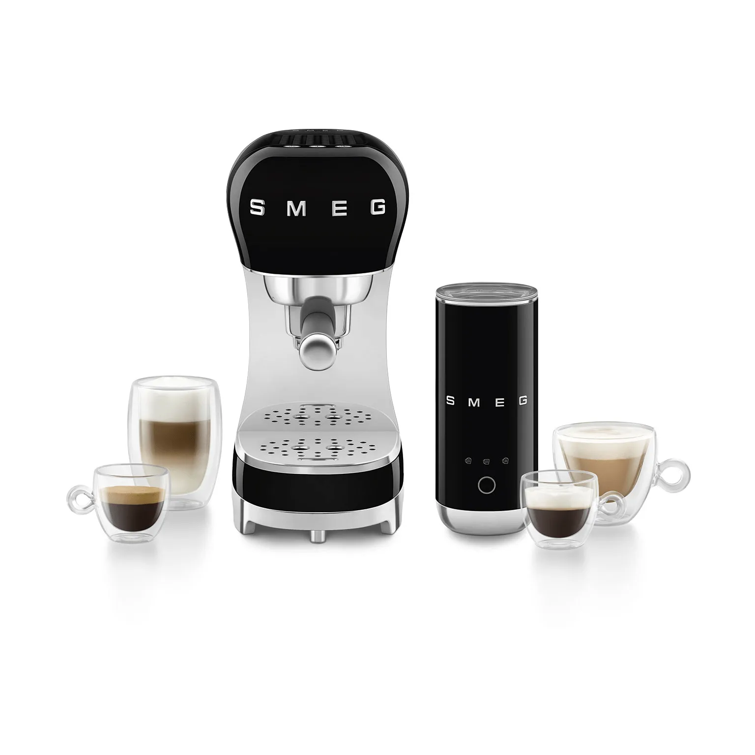 Smeg 50's Style espressomaskin med mjölkskummare, Svart Smeg