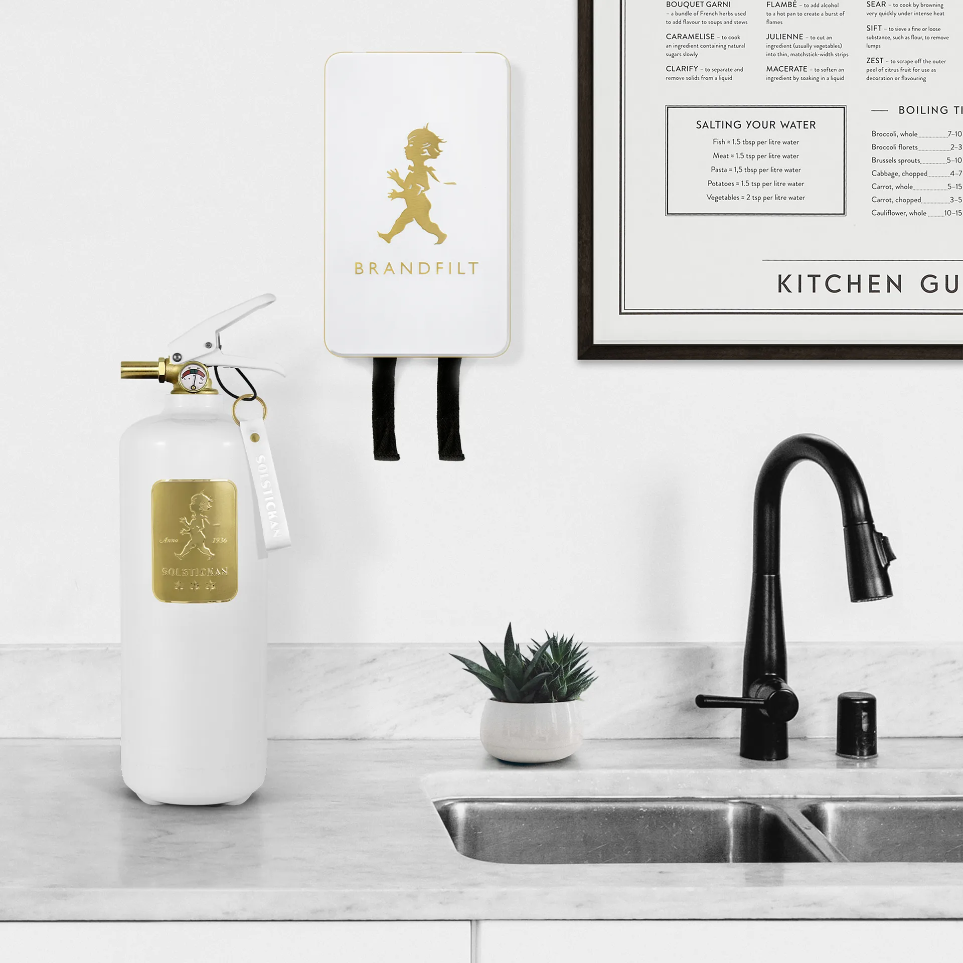 Solstickan brandsläckare 2 kg, Vit-guld Solstickan Design