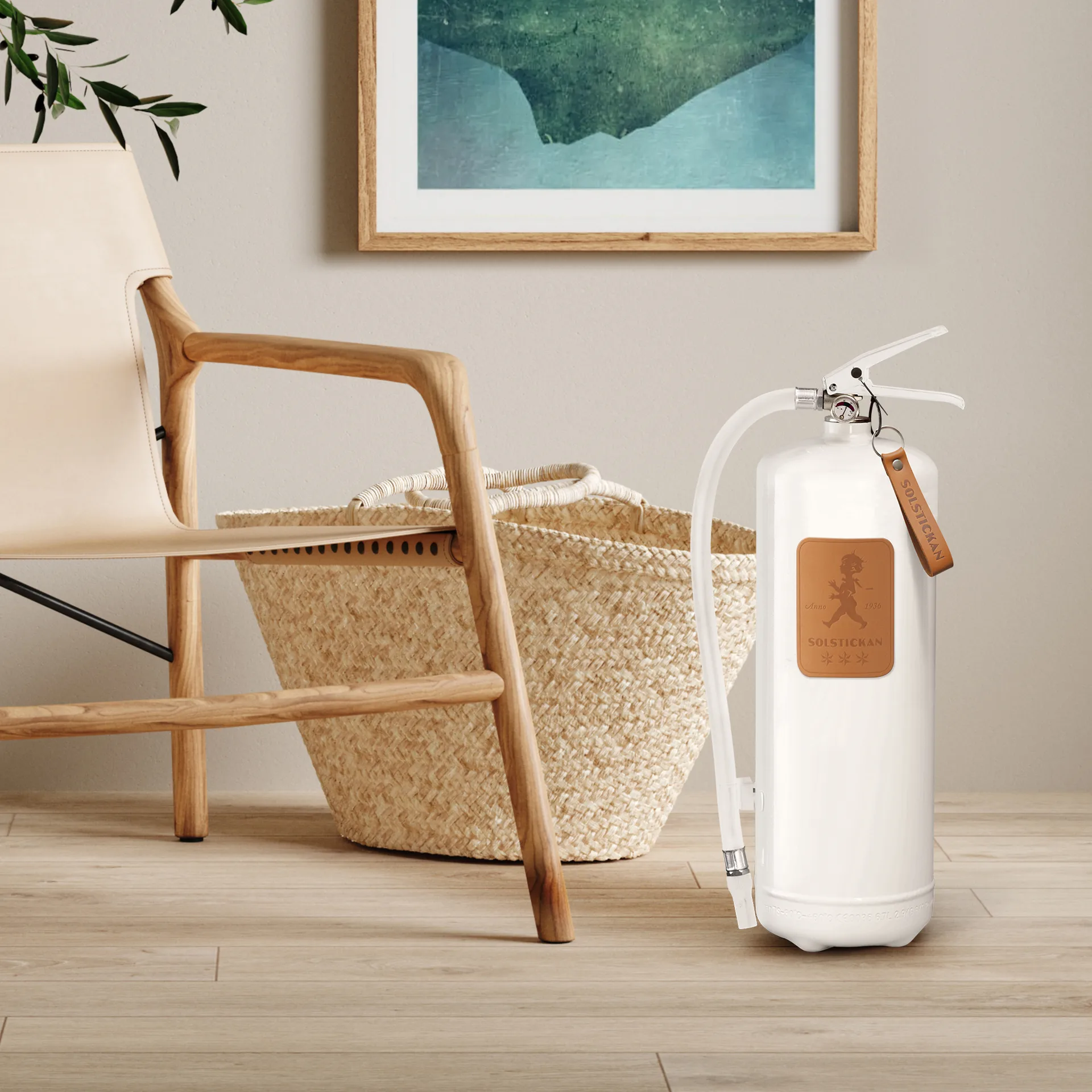 Solstickan brandsläckare 6 kg, Vit-ljust läder Solstickan Design