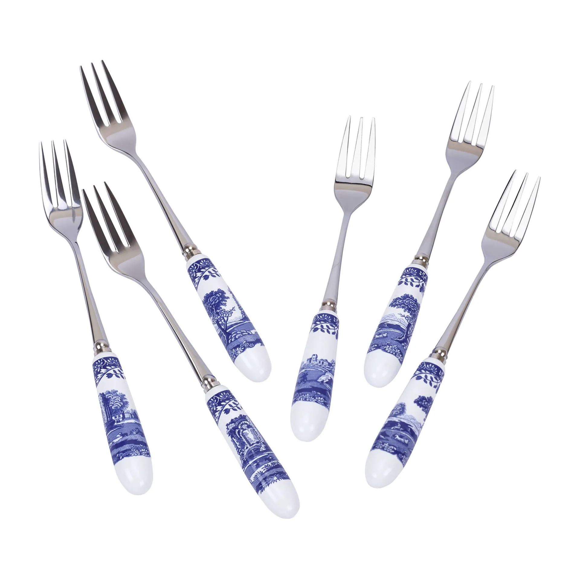 Blue Italian dessertgaffel 6-pack, Keramik-rostfritt stål Spode