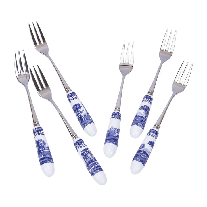 Blue Italian dessertgaffel 6-pack, Keramik-rostfritt stål Spode