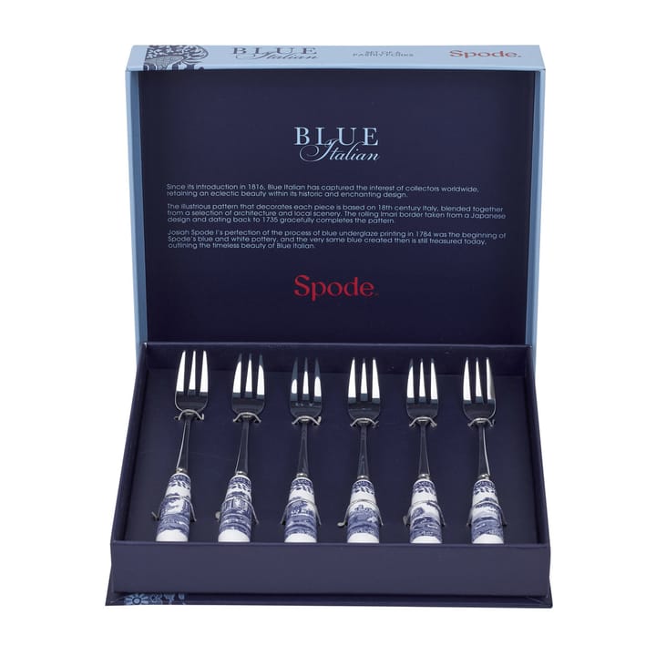 Blue Italian dessertgaffel 6-pack, Keramik-rostfritt stål Spode