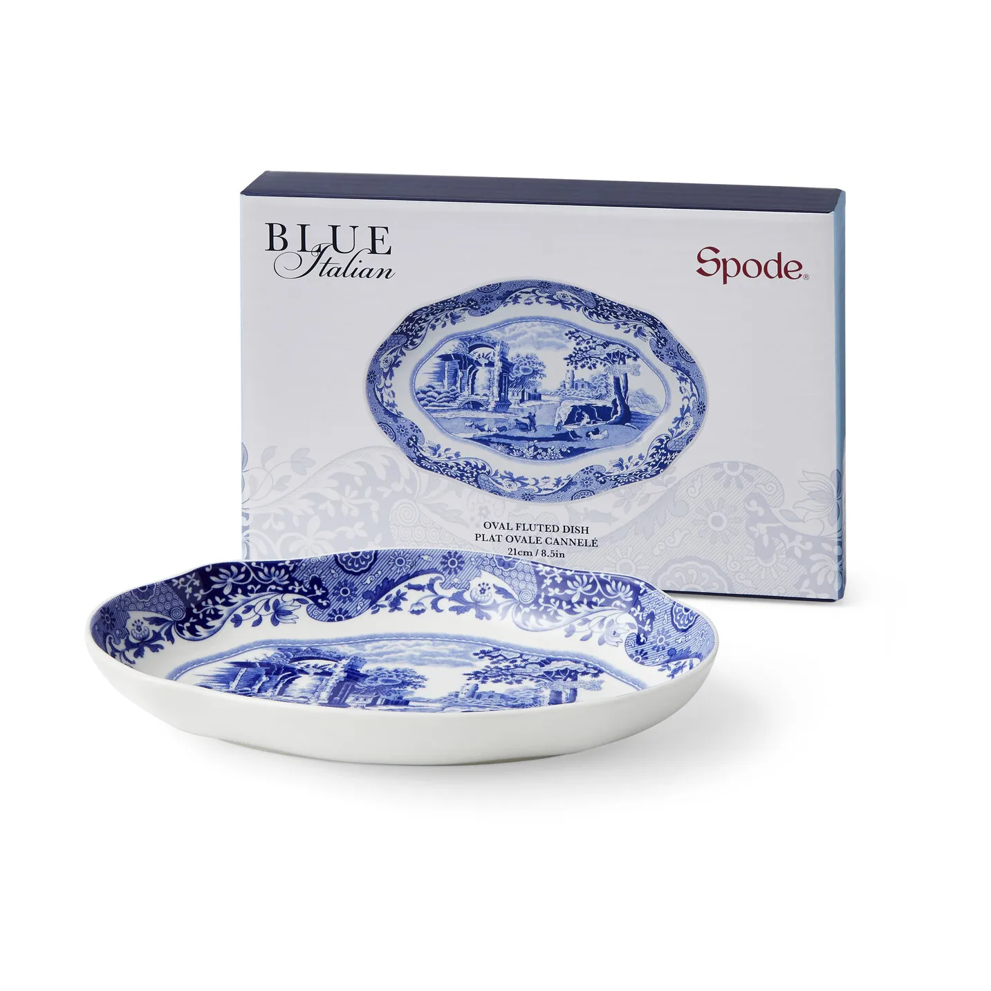 Blue Italian fat oval 14x21 cm, Blå-vit Spode
