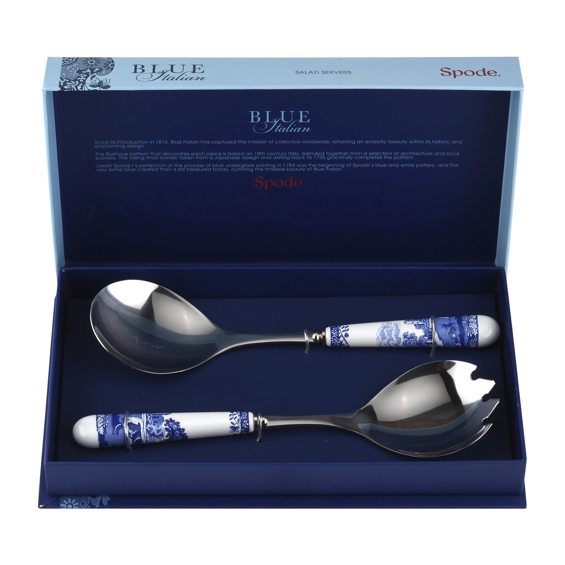 Blue Italian salladsbestick 2 delar, Keramik-rostfritt stål Spode