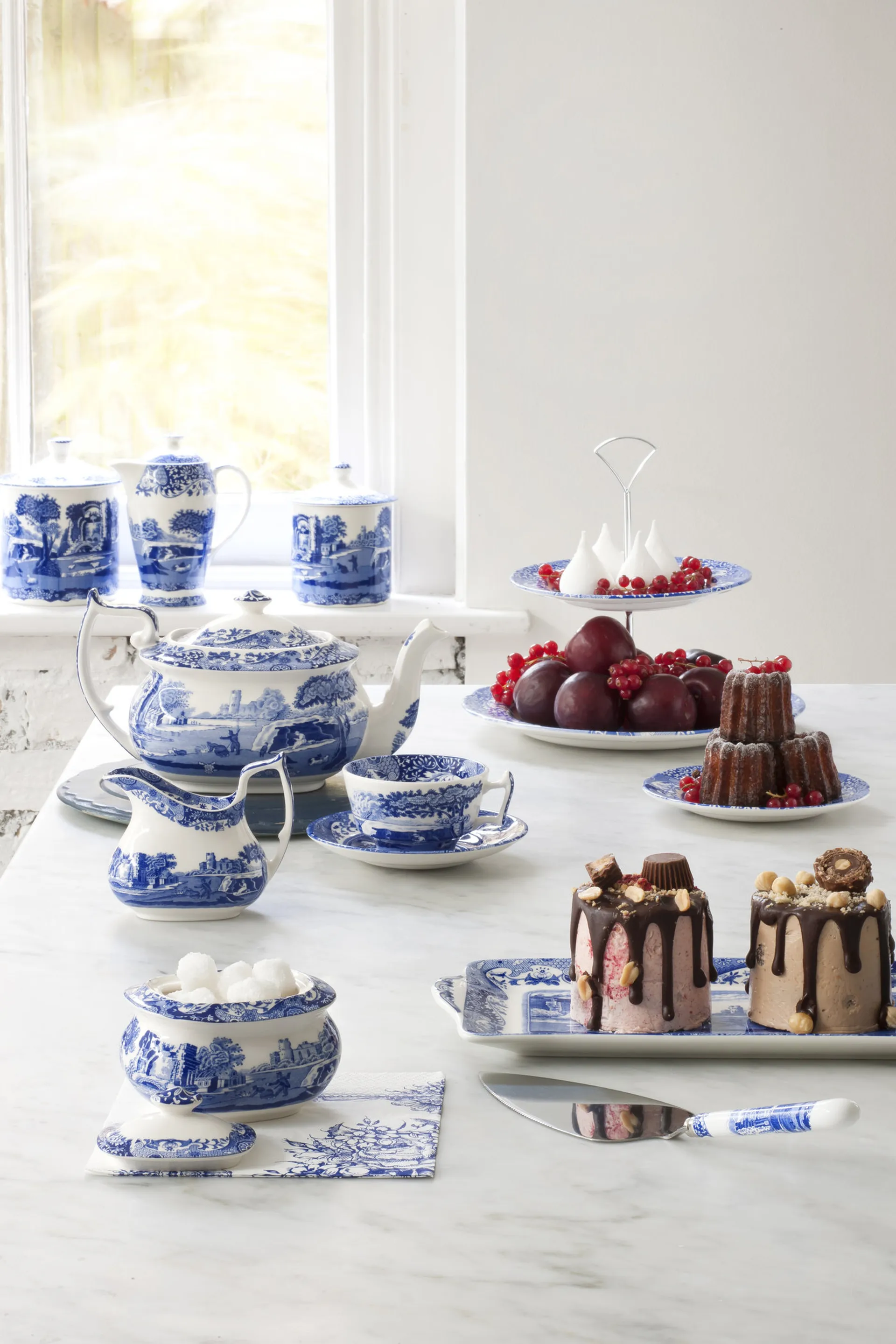 Blue Italian tårtspade 25 cm, Keramik-rostfritt stål Spode