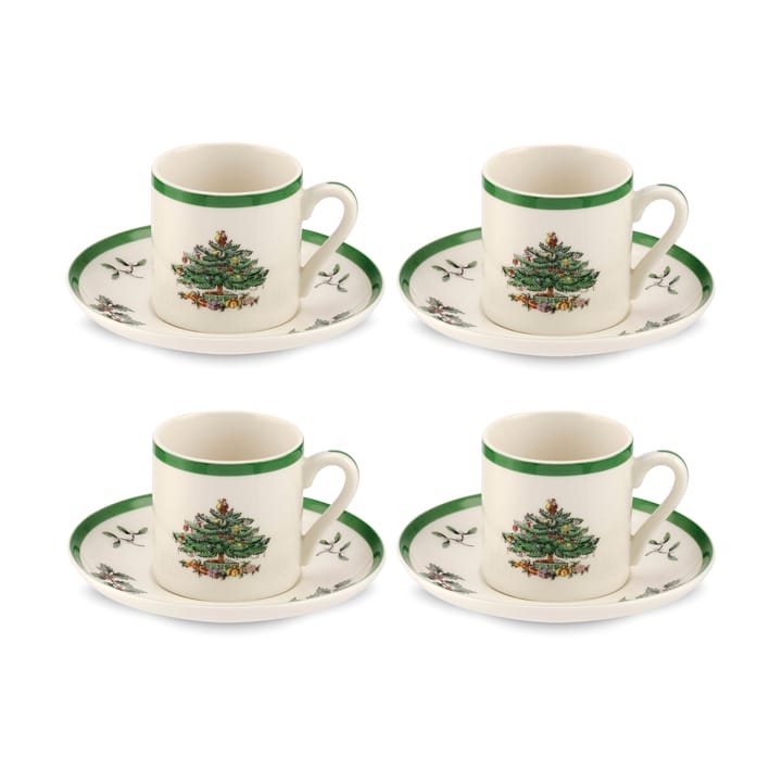 Christmas Tree espressokopp och fat 9 cl 4-pack, White-green-red Spode