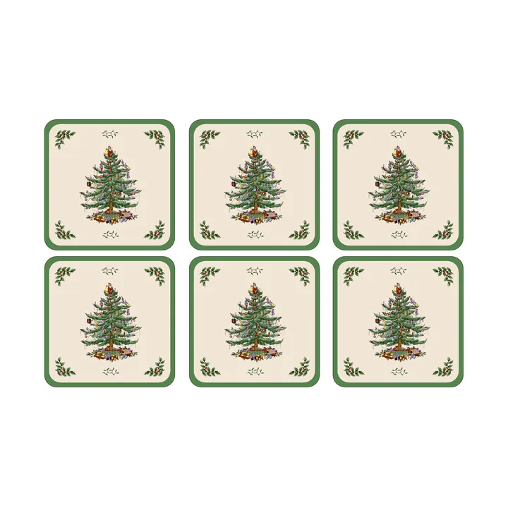 Christmas Tree glasunderlägg - White-green-red, 6-pack - Spode
