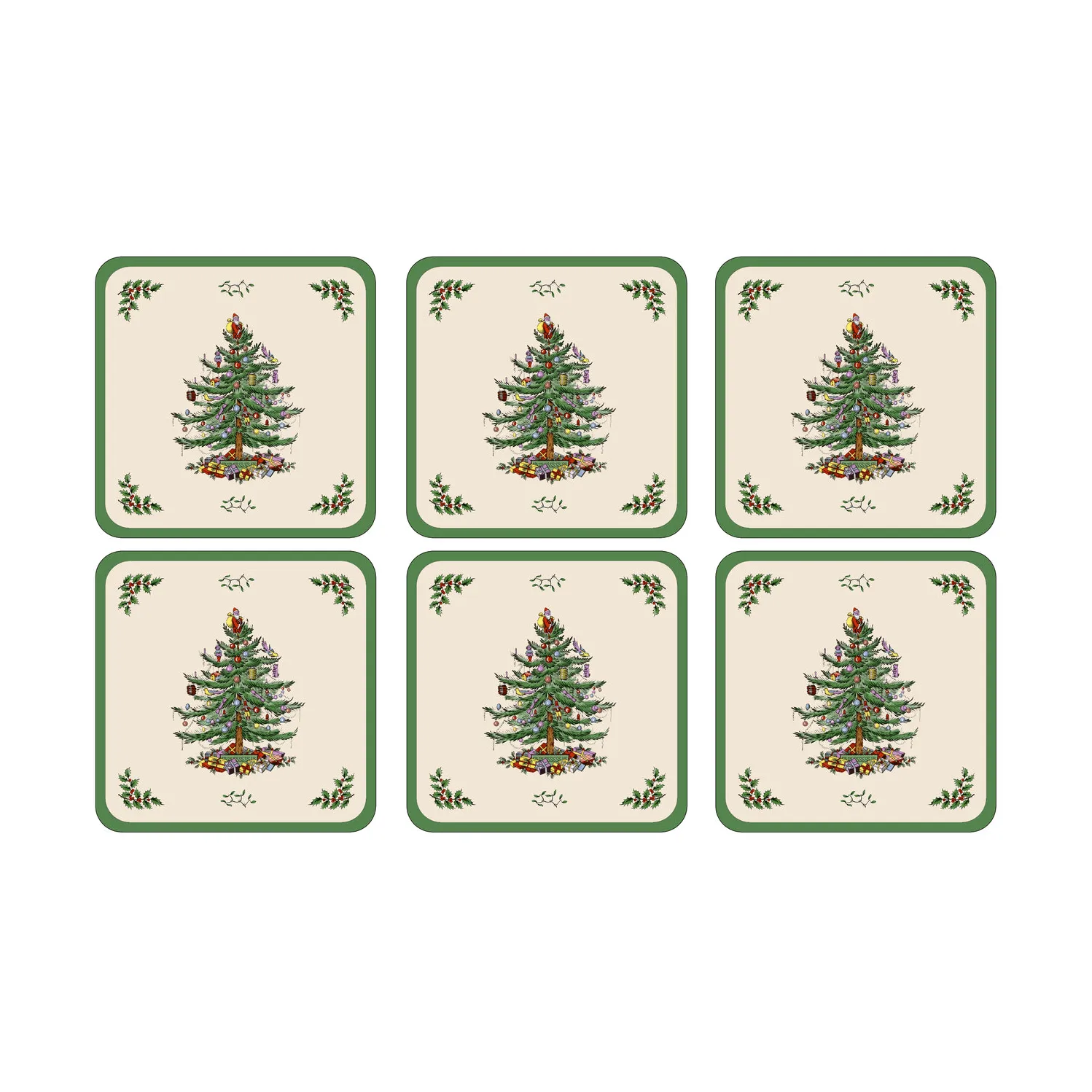Christmas Tree glasunderlägg, White-green-red, 6-pack Spode Christmas Tree glasunderlägg, White-green-red, 6-pack Spode