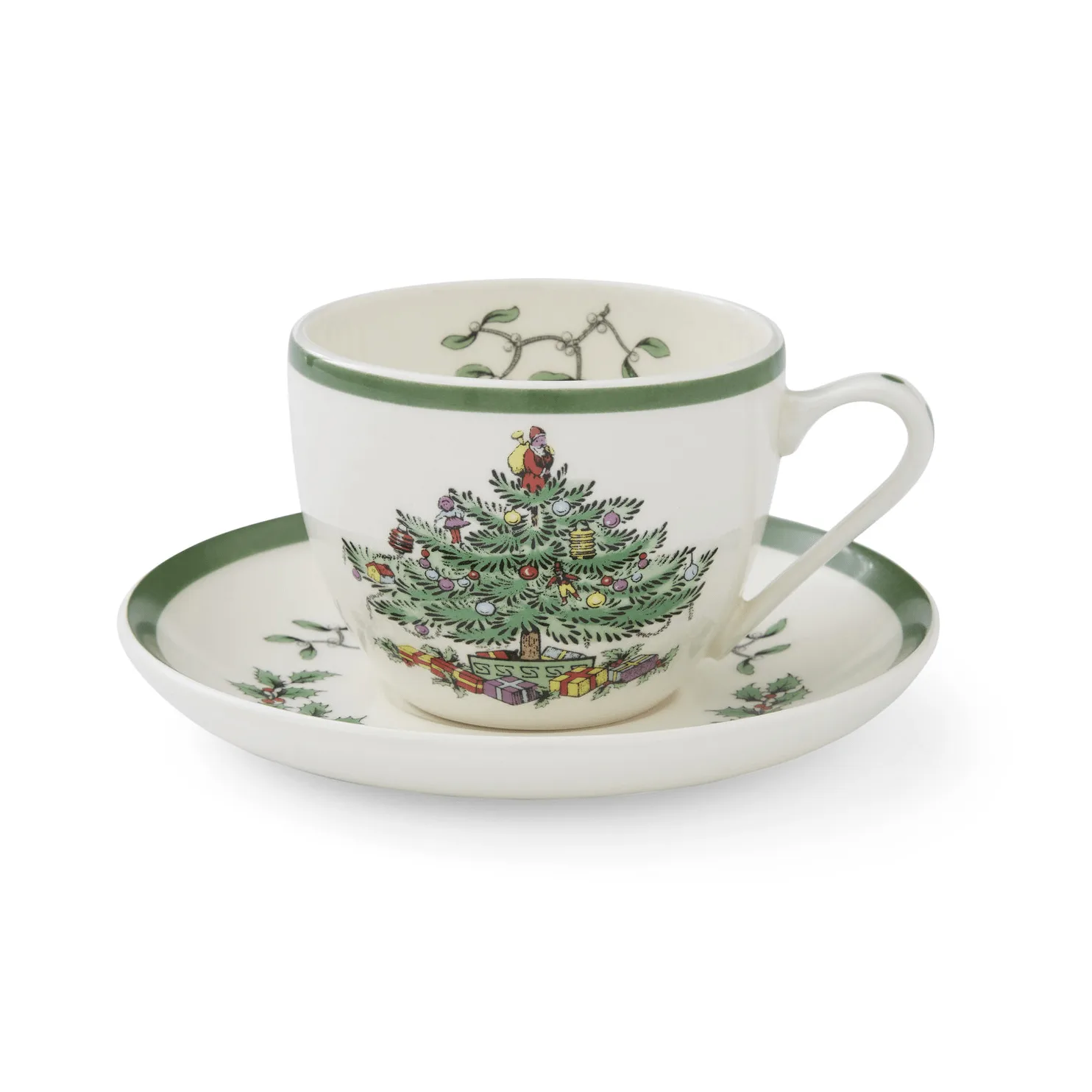 Christmas Tree kopp med fat, White-green-red, 20 cl Spode
