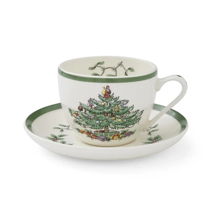 Christmas Tree kopp med fat - White-green-red, 20 cl - Spode