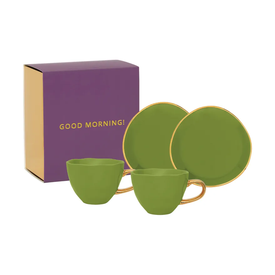 Good Morning gåvoset Cappuccino mugg & fat 2-pack, Evergreen sprig URBAN NATURE CULTURE