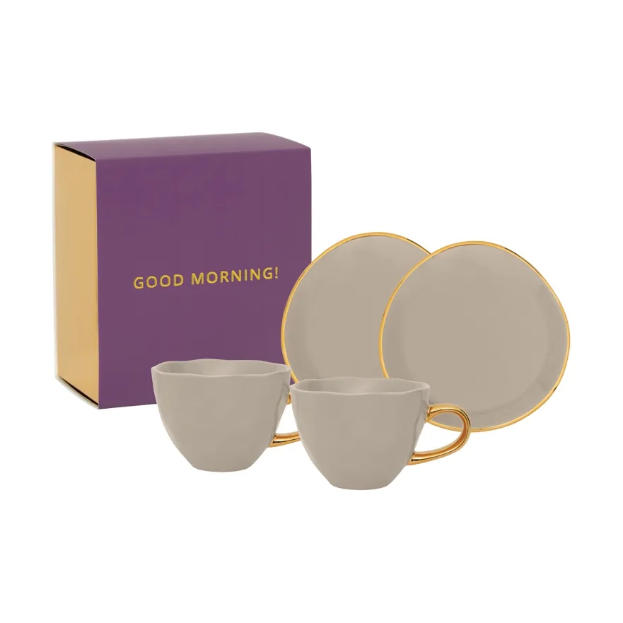 Good Morning gåvoset Cappuccino mugg & fat 2-pack, Gray morn URBAN NATURE CULTURE