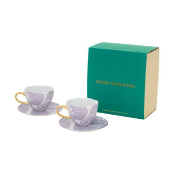 Good Morning gåvoset Cappuccino mugg & fat 2-pack - Valuri violet - URBAN NATURE CULTURE