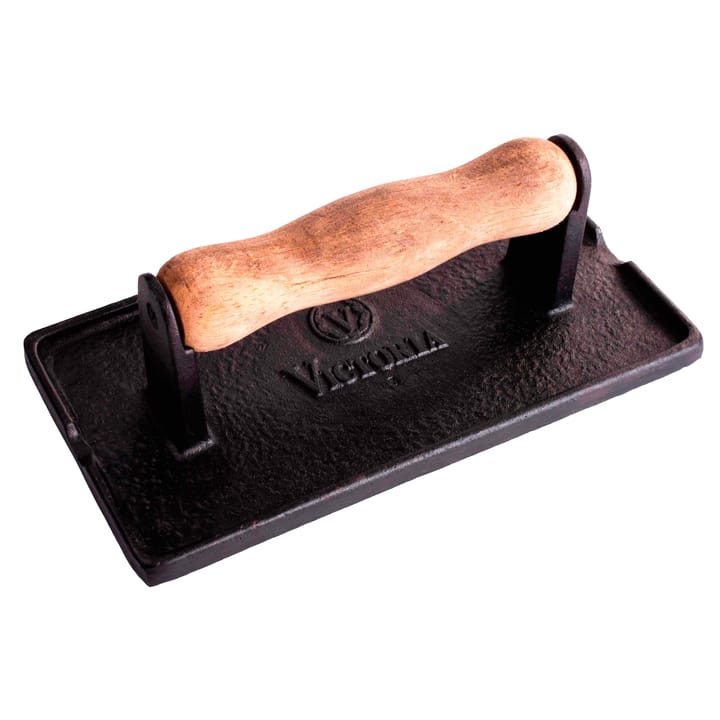 Bacon- och grillpress gjutjärn med trähandtag, 21x11 cm Victoria