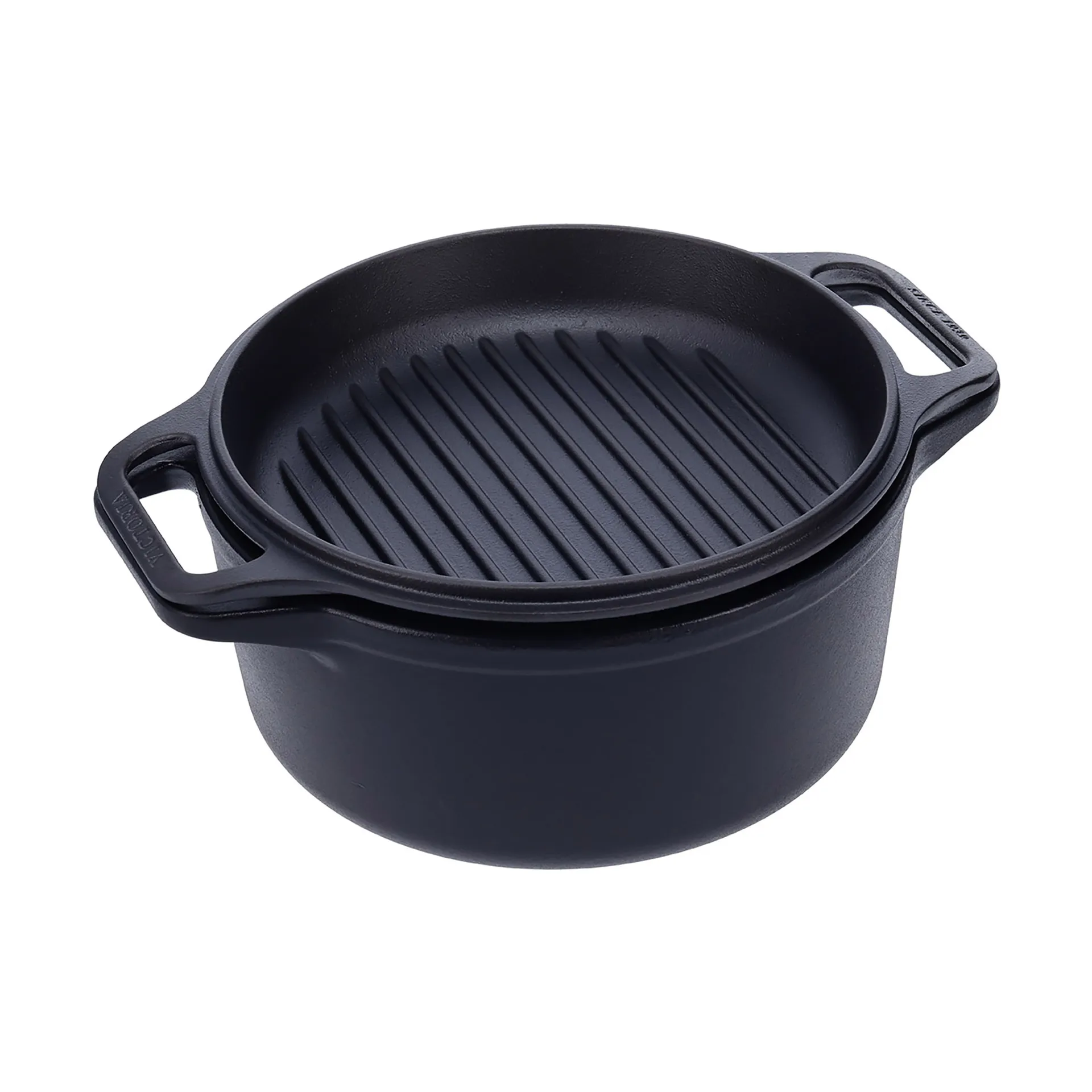Gryta och grillpanna gjutjärn pre-seasoned, 2 delar Victoria