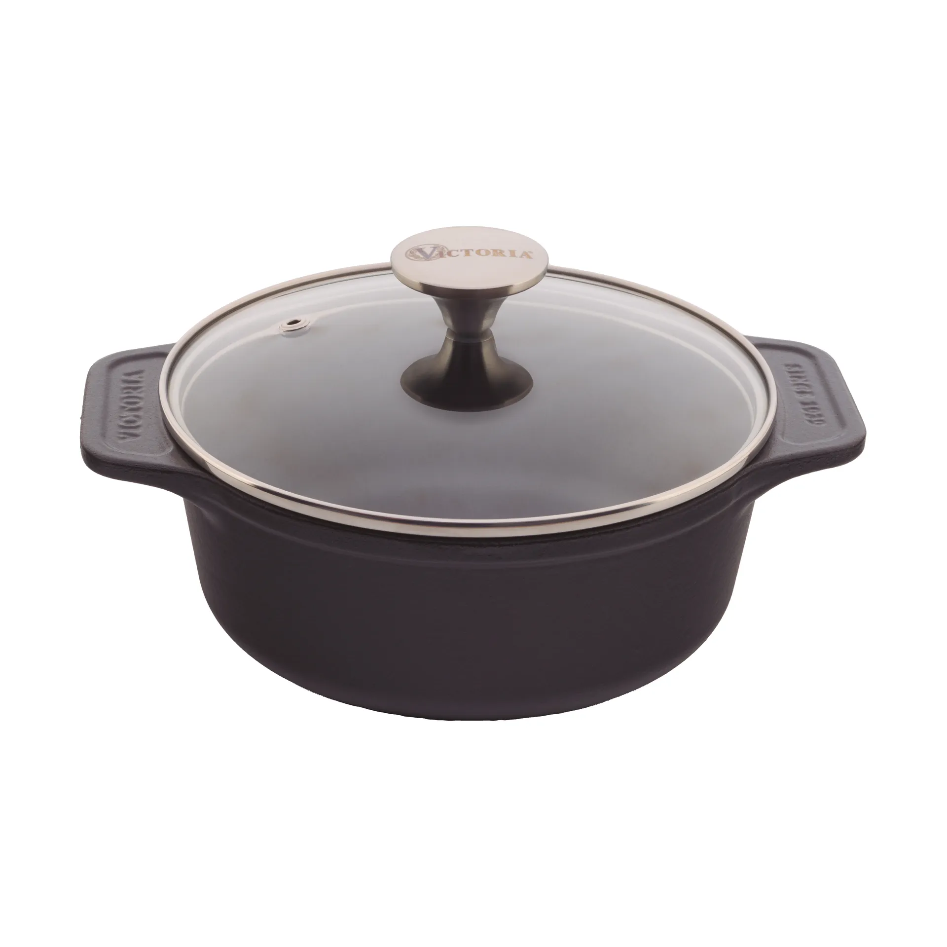 Victoria gryta gjutjärn glaslock pre-seasoned, 1,9 L Victoria