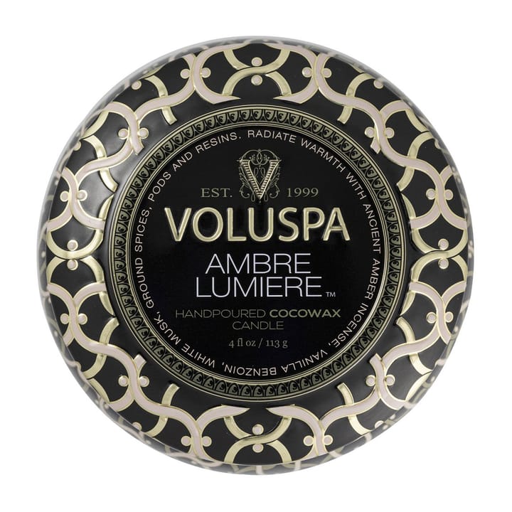 Maison Noir Mini Tin doftljus 25 timmar, Ambre Lumiere Voluspa