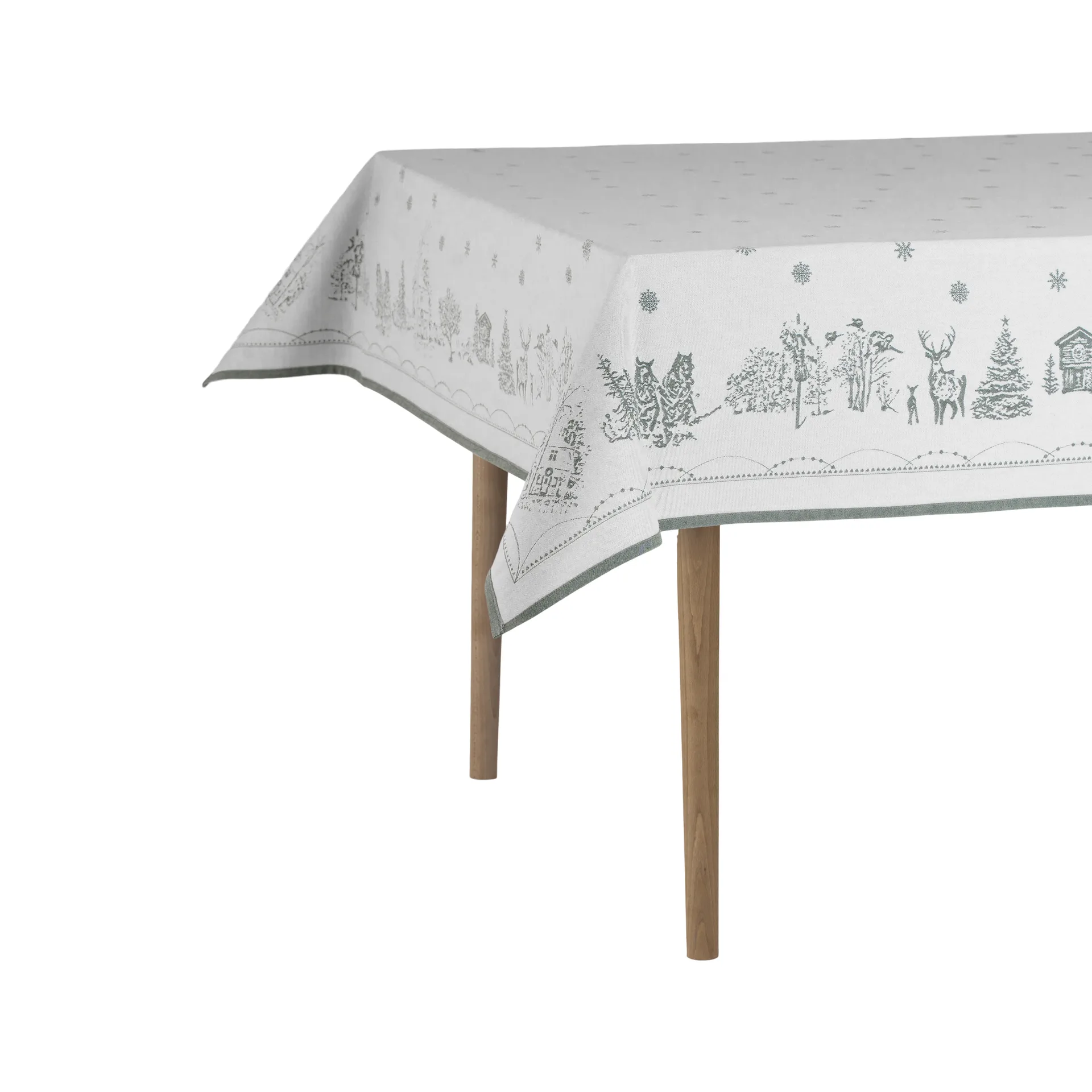 Julemorgen duk , Vit-grön, 140x300 cm Wik & Walsøe