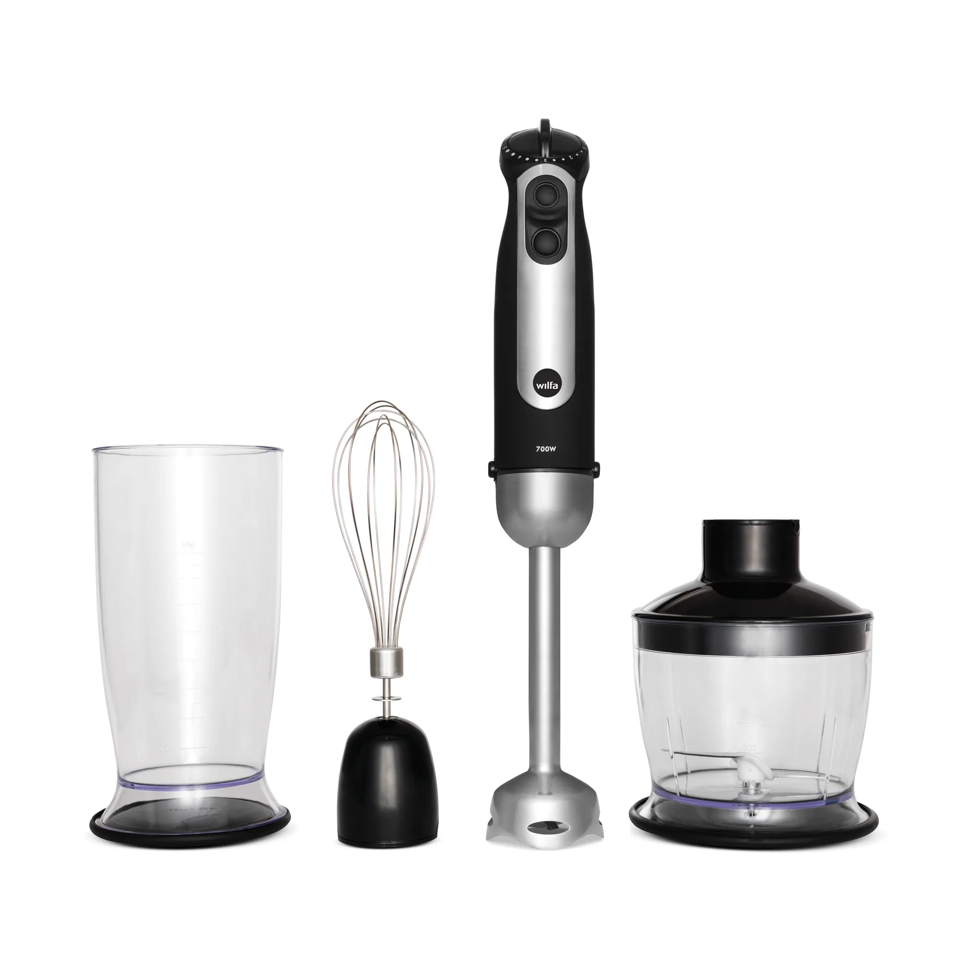 SM-1FP essential mix & chop stavmixer-set, Silver Wilfa