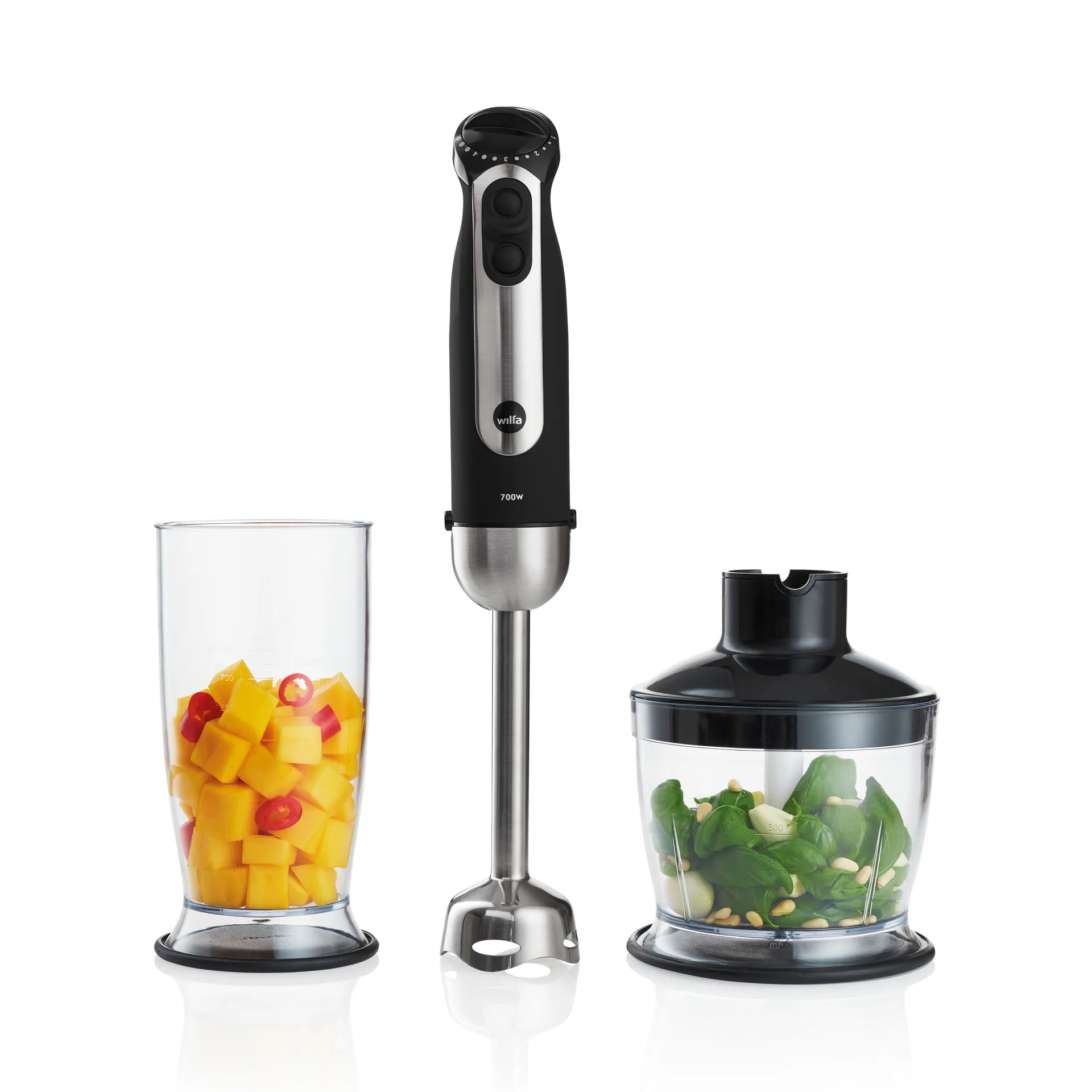 SM-1FP essential mix & chop stavmixer-set, Silver Wilfa